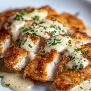 Parmesan Crusted Chicken with Creamy Garlic Sauce